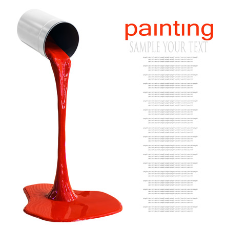 paint for coloring is poured from can isolated on a white background. Text deleteの写真素材