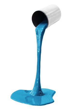 paint blue for coloring is poured from can isolated on a white backgroundの写真素材