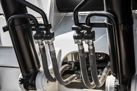hydraulic system of tractor or excavator. Details and parts of construction and repair equipmentの写真素材