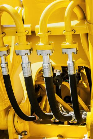 hydraulic system of tractor or excavator. Details and parts of construction and repair equipmentの写真素材