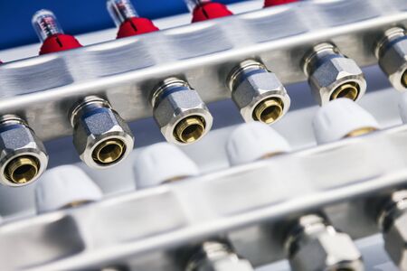 pressure devices, fittings and valve, pipes and adapters on heating equipmentの写真素材