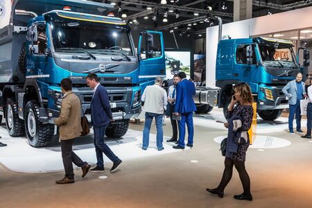 Moscow,RUSSIA - SEPTEMBER 5, 2019: 15TH INTERNATIONAL EXHIBITION OF COMMERCIAL VEHICLES "COMTRANS 2019". visitors to the stand Volvo cars at the exhibitionのeditorial素材