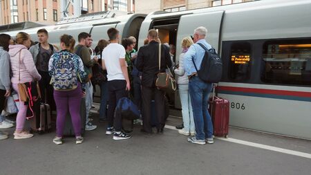 St. Petersburg, Russia - June 29, 2019: boarding the high-speed Sapsan train in St. Petersburgのeditorial素材
