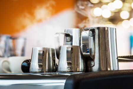 utensils and accessories baristas for making coffee in a cafe or cafeteriaの写真素材