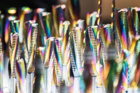 drills on metal of different length and diameter on a shop counter. Shallow depth of fieldの写真素材
