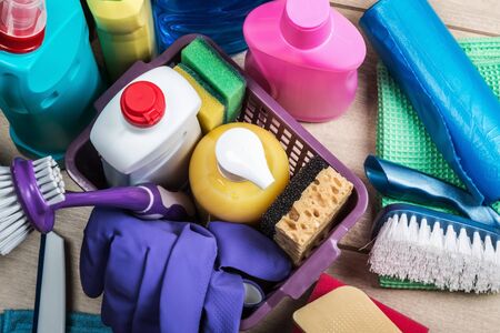 Cleaning and cleaning supplies, detergents and cleaning productsの写真素材