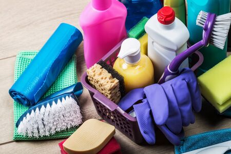 Cleaning and cleaning supplies, detergents and cleaning productsの写真素材