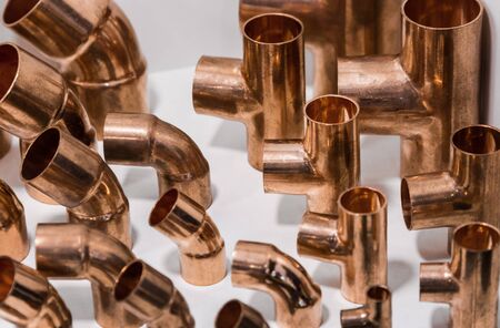 samples of copper tubes and copper parts for connectionsの写真素材
