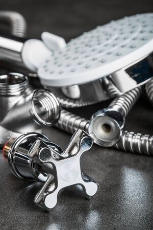 different plumbing fixtures for use in the bathroom and toilet room, in the kitchenの写真素材