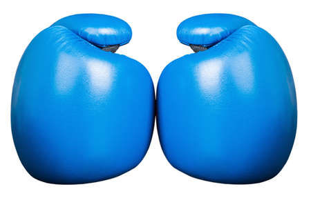 Boxing gloves in blue isolated on a white background.の写真素材