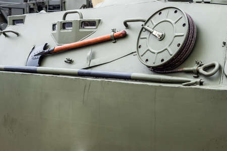trench tool is mounted on the armor of a tank, armored personnel carrier, or infantry fighting vehicleの写真素材