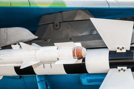 ammunition for air-to-ground and air-to-air missiles mounted under the wing of a combat aircraftの写真素材