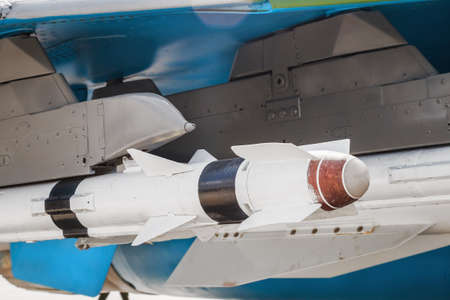 ammunition for air-to-ground and air-to-air missiles mounted under the wing of a combat aircraftの写真素材