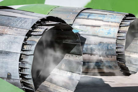 cooling down adjustable nozzles of the combat aircraft engine after the flightの写真素材
