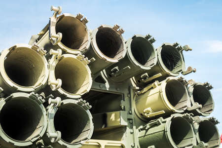 gun carriages multiple launch rocket system weapons ready to fireの写真素材