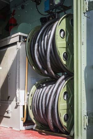 mobile workshop in the back of a trailer filled with equipment for maintenance and repair of machineryの写真素材