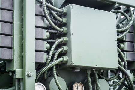 switchboard for connecting and distributing electrical cables on Board construction equipmentの写真素材
