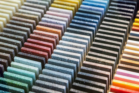 samples of artificial stone in different colors and textures for finishingの写真素材