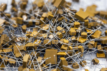 used and used electrical capacitors, top viewの写真素材