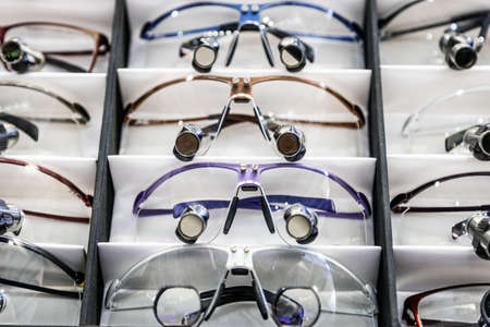 modern glasses with magnifying lenses for dentists, surgeonsの写真素材