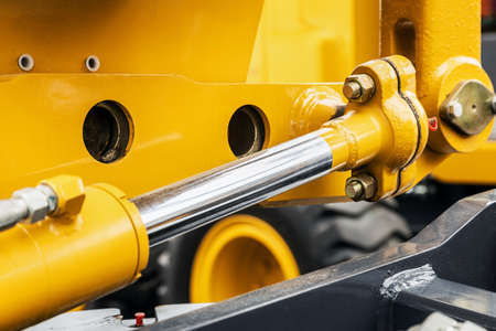 hydraulic cylinders and hydraulic system of a tractor or bulldozerの写真素材