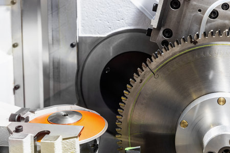 the cutting disc is installed on the machine at the factoryの写真素材