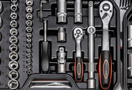 set of tools in a case for repair and constructionの写真素材
