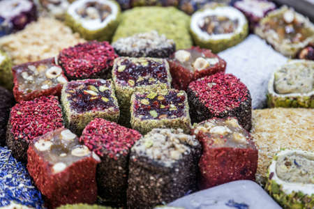 various oriental sweets with different flavors, fillings and different sprinklesの写真素材