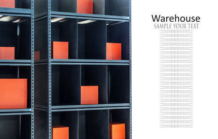 Retail Warehouse full of Shelves with Goods in Cardboard Boxes and Packagesの写真素材
