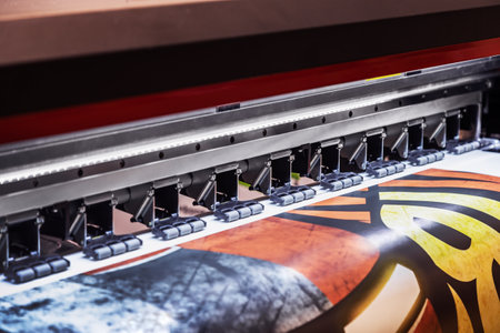 printing on a material, a modern digital inkjet printer applies an imageの写真素材