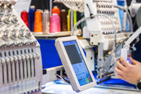 modern and automatic high technology sewing machine for textile or clothing apparel makingの写真素材