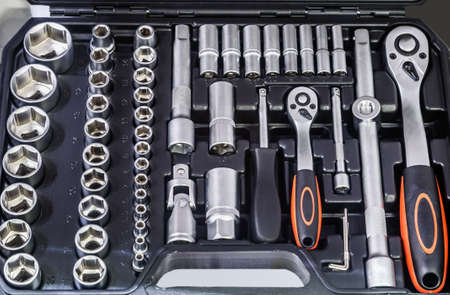 set of tools in a case for repair and construction. end heads of different sizesの写真素材