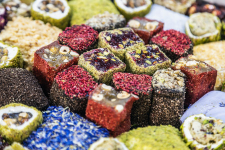 various oriental sweets with different flavors, fillings and different sprinklesの写真素材