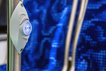 stop button modern and comfortable interior of the city busの写真素材