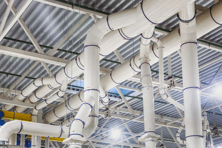 Industrial factory ceiling with flow distribution of ventilationの写真素材
