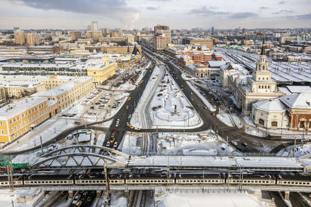 Kazan railway station, walking people and cars in the parking lot at the stationのeditorial素材
