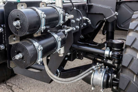 mechanisms and parts of independent hydropneumatic suspension of carsの写真素材