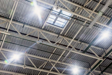 Industrial factory ceiling with ventilation system, ventilation holesの写真素材