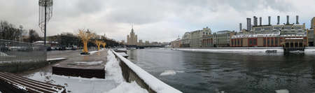 panorama of a high-rise building on Kotelnicheskaya embankment from Zaryadye Parkの写真素材