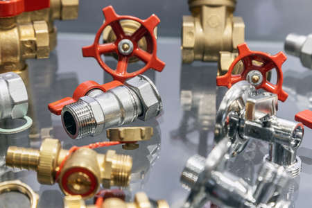 fittings and valves, copper and steel adapters and plumbing fixturesの写真素材