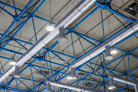 Industrial factory ceiling with ventilation system, ventilation holesの写真素材