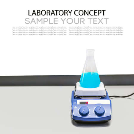 laboratory flask with liquid vibrates and is stirred in the laboratoryの写真素材