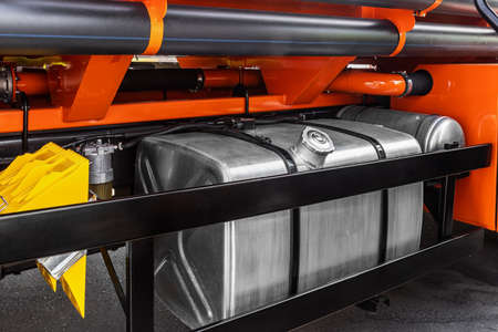 stainless steel gas tank on a truckの写真素材