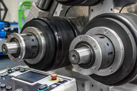 large rolls of the pipe bending machine are workingの写真素材