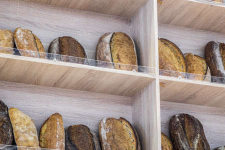 many different types of bread. Wholegrain, round, rollsの写真素材