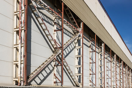 outer wall of the warehouse building reinforced with metal structuresの写真素材