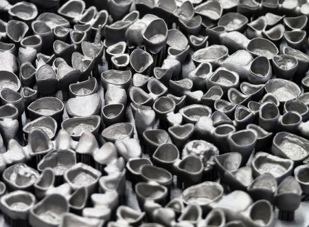 Innovative 3D printing process creates intricate metallic structures in a workshop environment