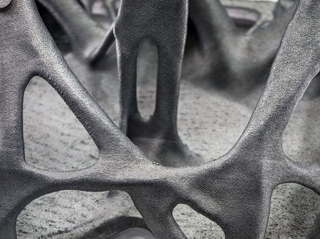 Unique black structure 3D printing showcasing intricate design and texture in a close-up viewの写真素材