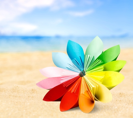 Origami, red, yellow.の写真素材