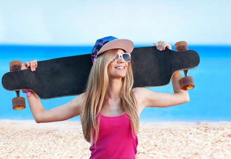 Girl, board, summer.の写真素材